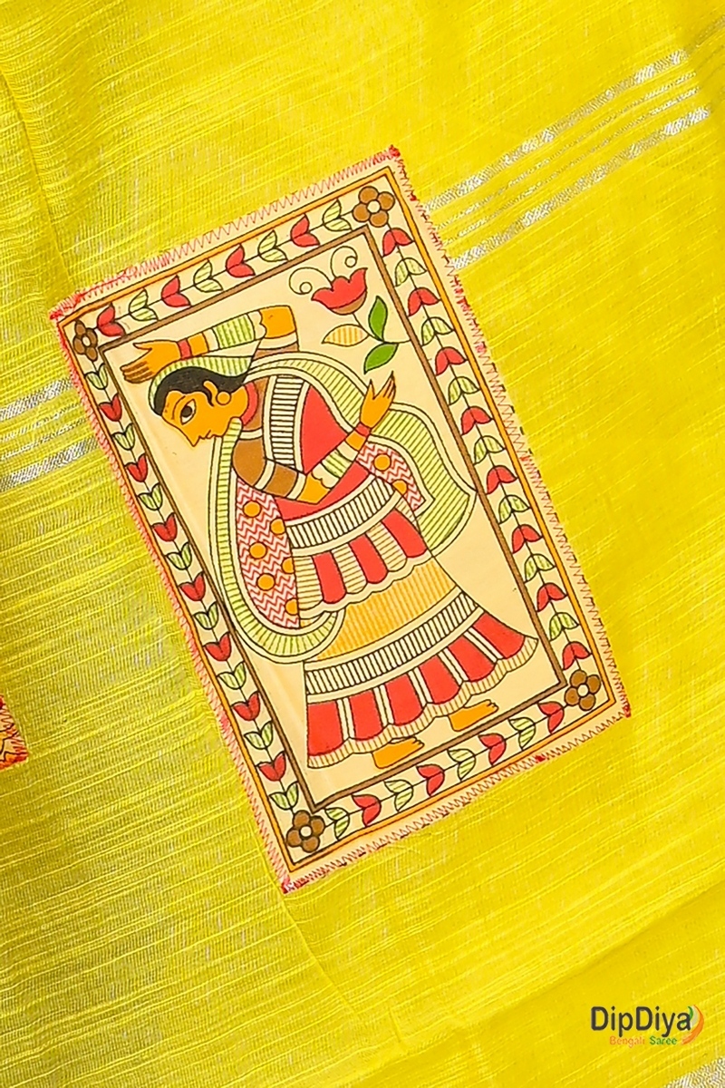 Yellow Cotton Blended Parija Applique Saree (320)